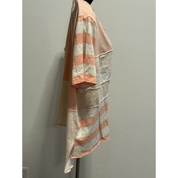 Cato Womans Size XL Blouse Striped Short Sleeve Boho Peasant Lace Insert - Picture 4 of 10